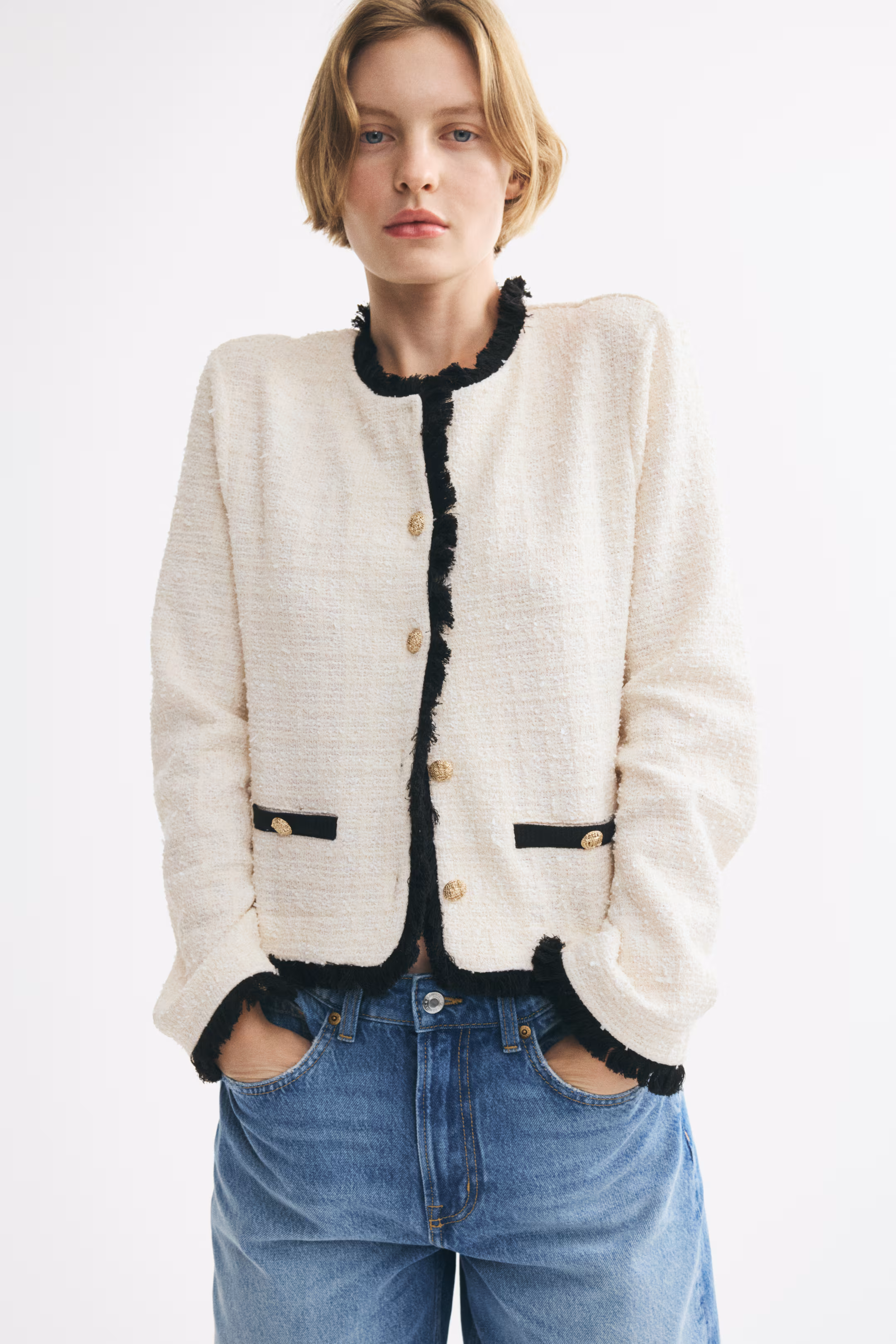 Fringed bouclé-knit jacket