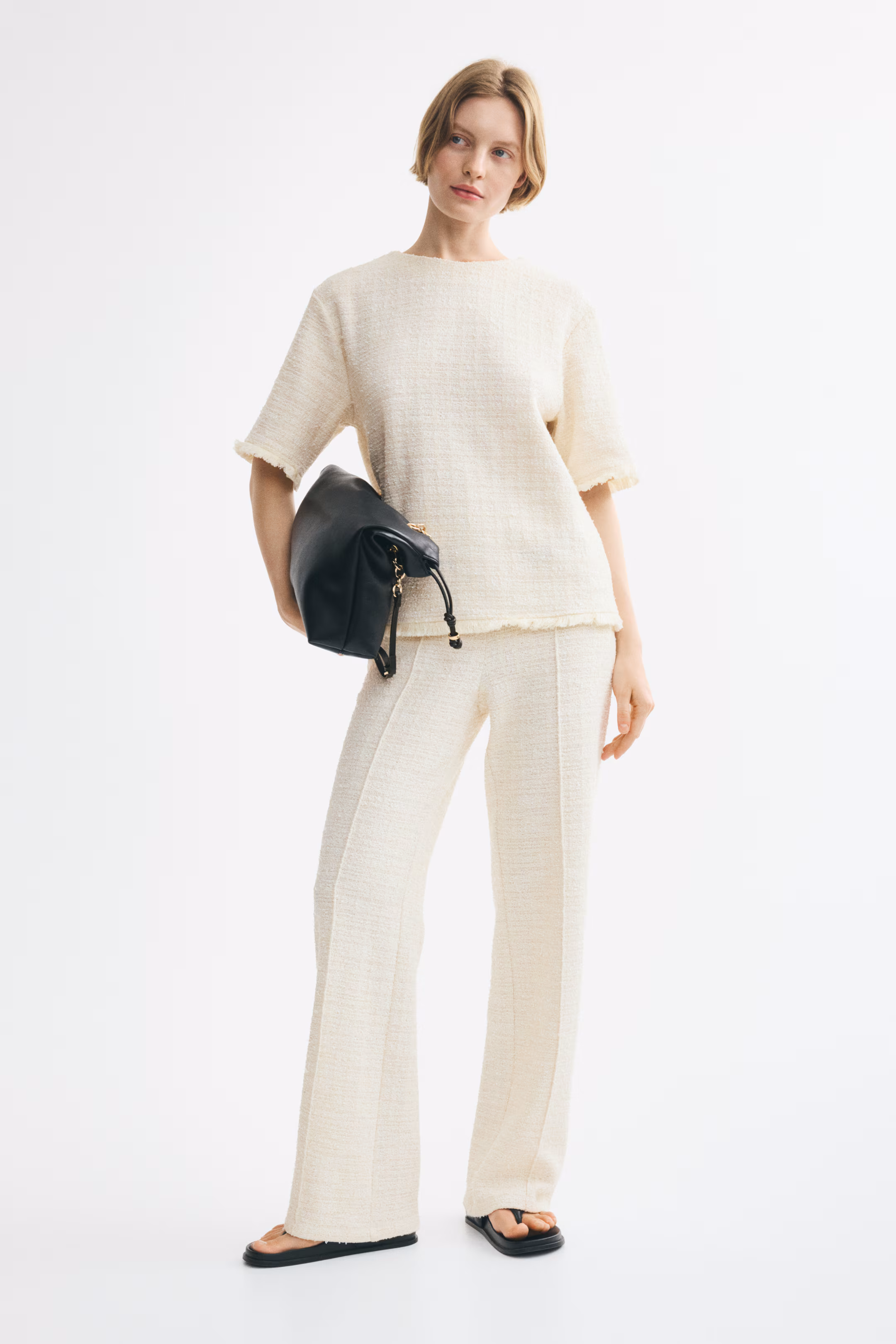 Fringed bouclé-knit top