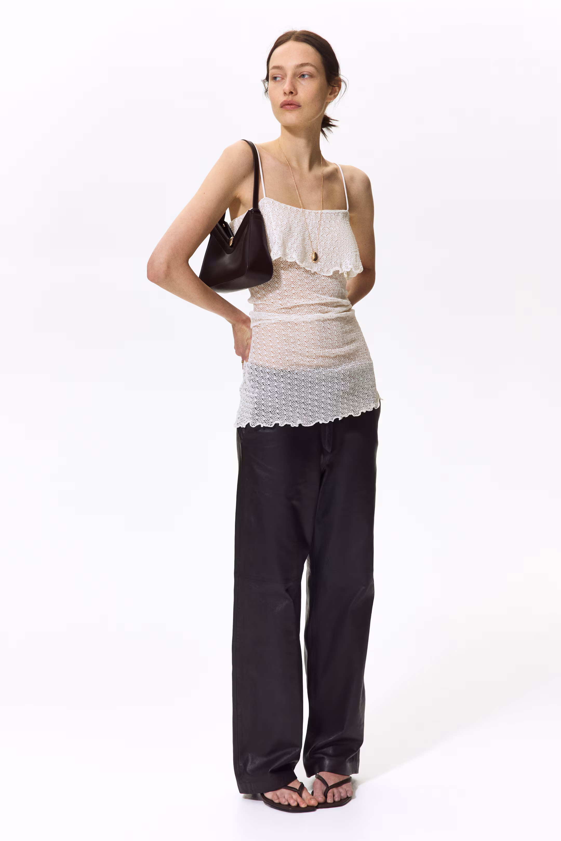 Pointelle-knit strappy top
